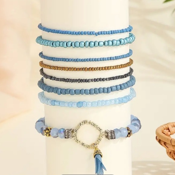 NEW beaded boho ankle bracelet set - Picture 2 of 5